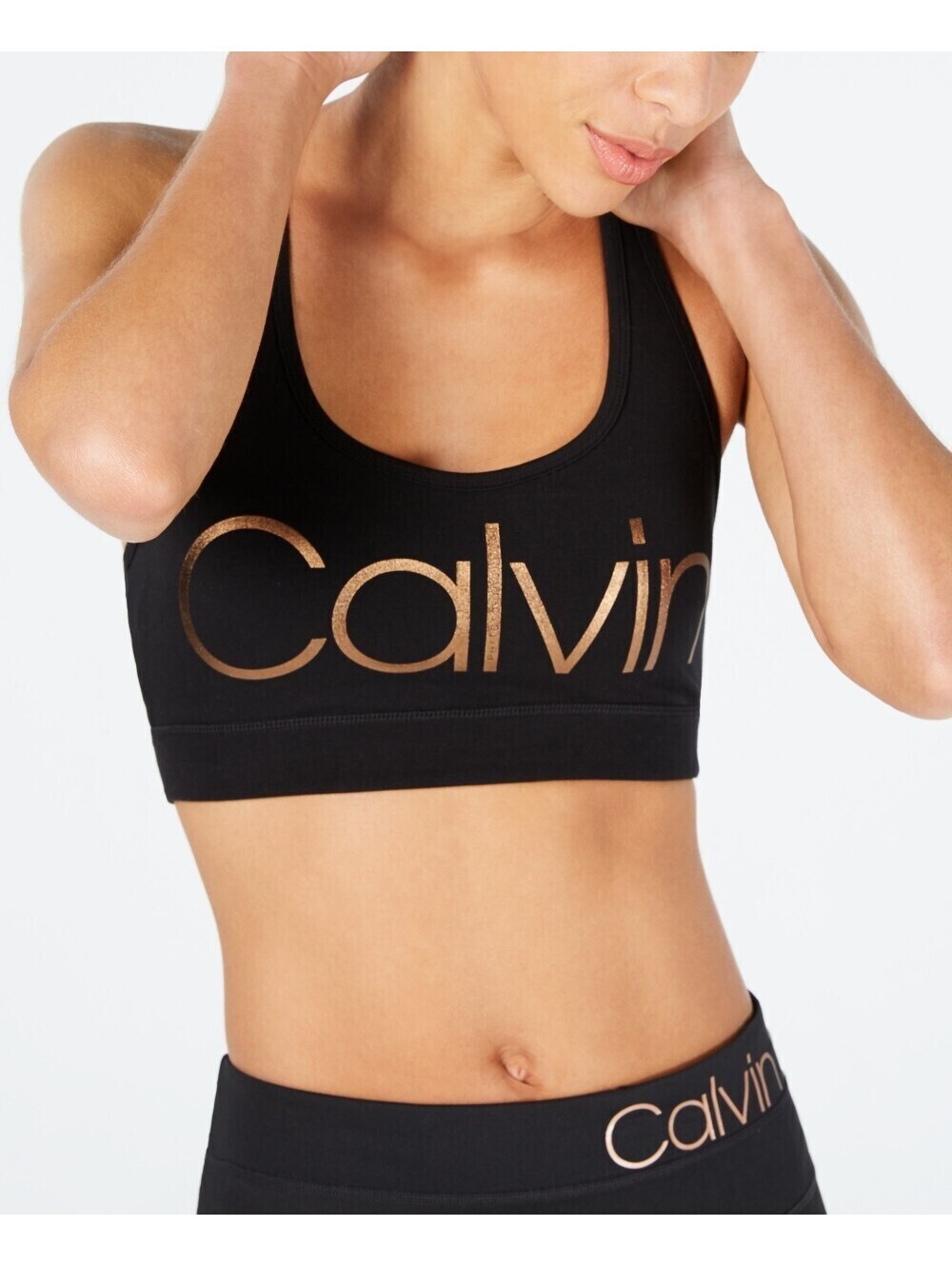Calvin Klein Womens Metallic-Logo Cross-Back Mid-Impact Sports Bra Size 2XL